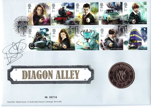 Harry Potter Diagon Alley First Day Cover Stamp Set signed by Warwick Davis